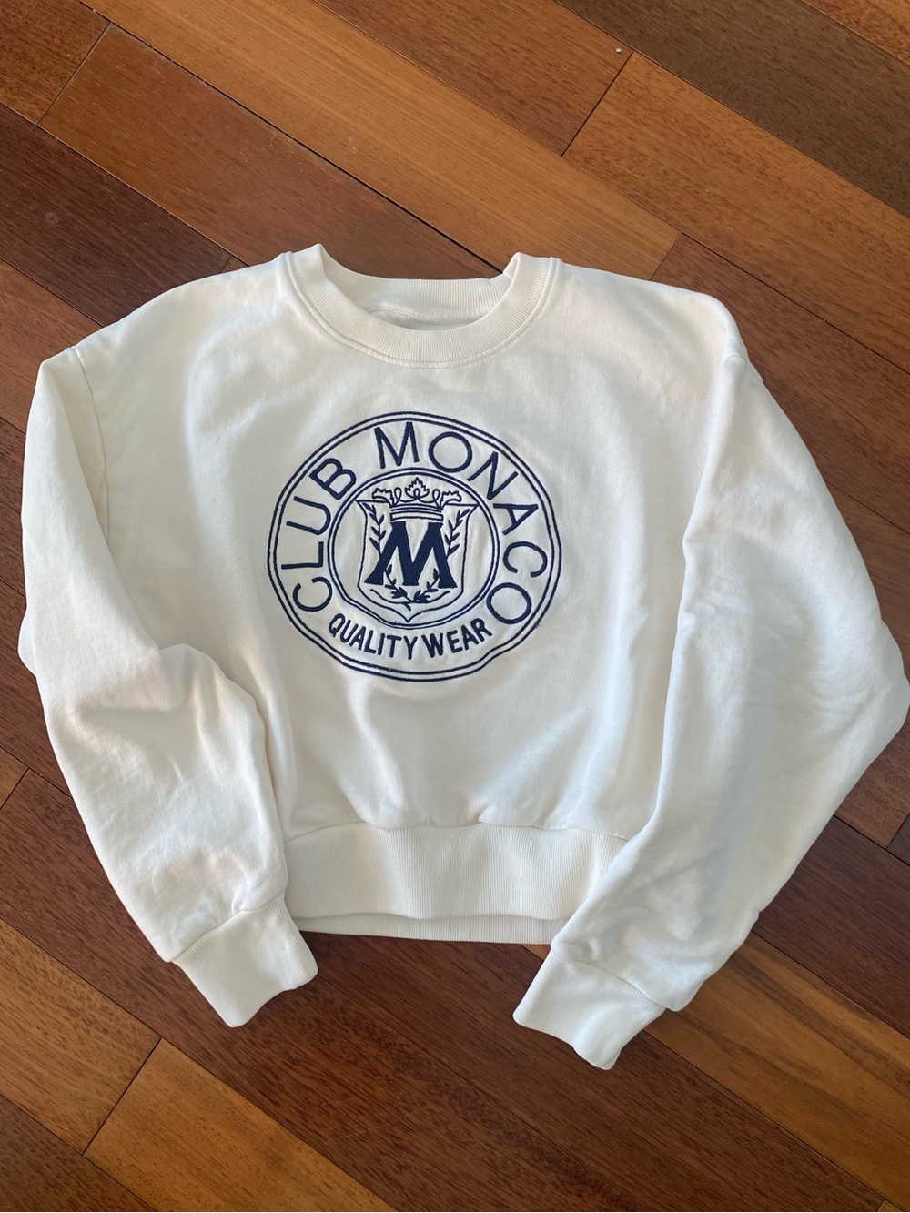 Club Monaco Cream and Navy Logo Pullover